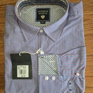 Hudson Jeans Blue and Red Micro-Check Dress Shirt